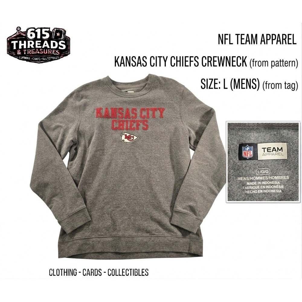 Kansas City Chiefs Sweatshirt Mens Large Gray NFL Team Apparel Embroidered Logo